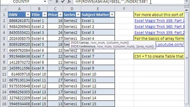 Excel Magic Trick 538: Dynamic Sub Tables Based On Master Sheet Array Formula & Drilling Through смотреть онлайн