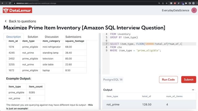 Solving AMAZON Toughest SQL Data Science Interview Question - Maximize Prime Item Inventory смотреть онлайн
