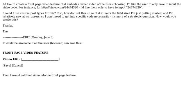 Wordpress: Should I use custom post types for a front page video feature (vimeo)? (2 Solutions!!) смотреть онлайн