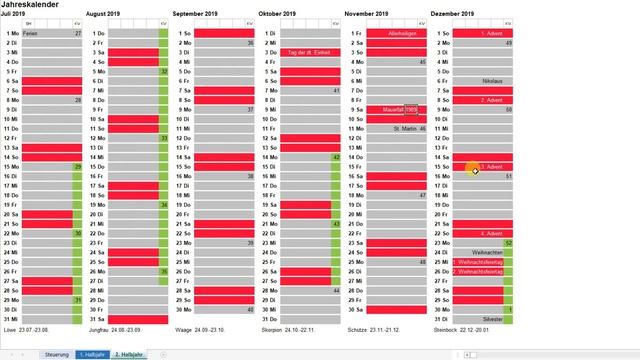 Excel: Jahreskalender 2019 und weitere Jahre inkl. Ferien, Feiertagen und Geburtstagen zum Download смотреть онлайн