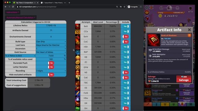 Tap Titans 2. Как пользоваться оптимайзером артефактов (tt2-compendium) с компьютера смотреть онлайн