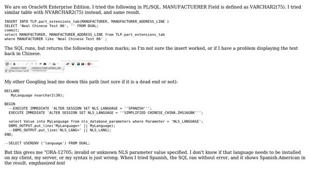 Storing/Retrieving Chinese/Unicode in PL/SQL смотреть онлайн
