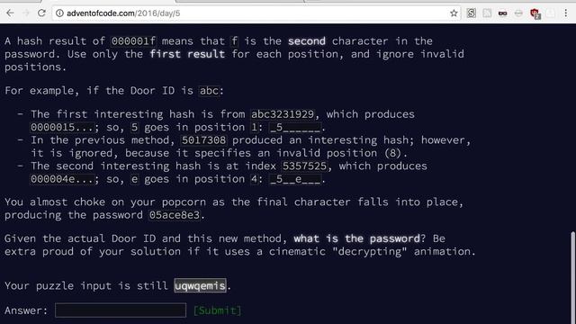 Advent of Code 2016, day 5 смотреть онлайн