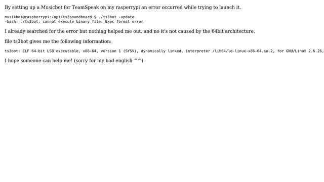 Error: cannot execute binary file: Exec format error смотреть онлайн