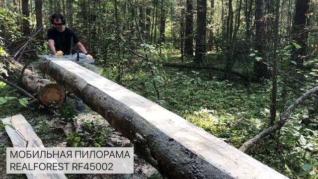 Распиловка бревна на доски бензопилой с Мобильной пилорамой REALFOREST RF45002, пиление валежника смотреть онлайн