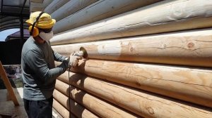 Шлифовка снаружи. Браширование бревна. Покраска. Наружная отделка сруба. Андреевские срубы