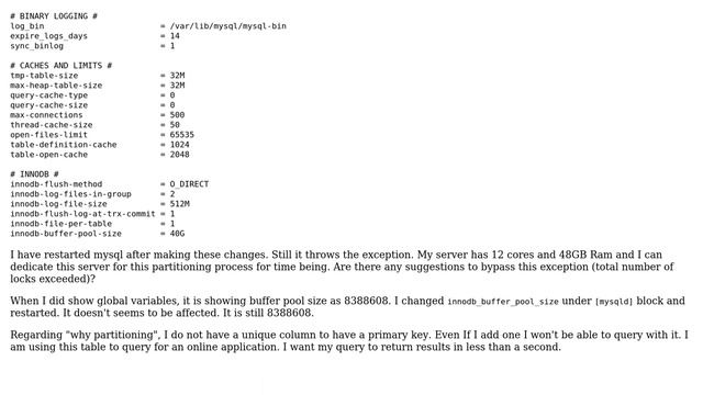 The total number of locks exceeds the lock table size, even after increasing buffer pool size смотреть онлайн