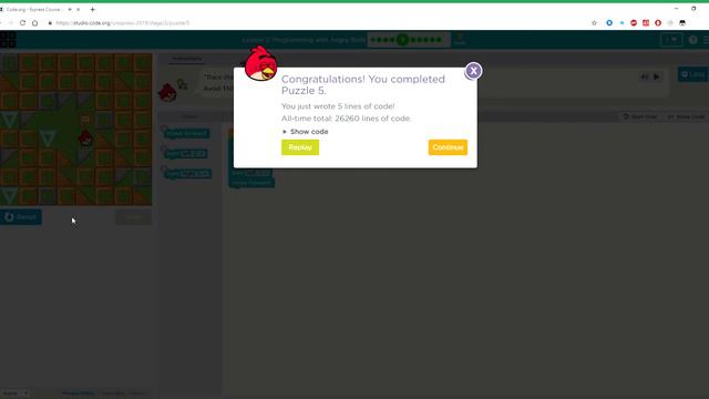 Code org 2019 Lesson 2 Programming with Angry Birds Puzzle 2-9 смотреть онлайн