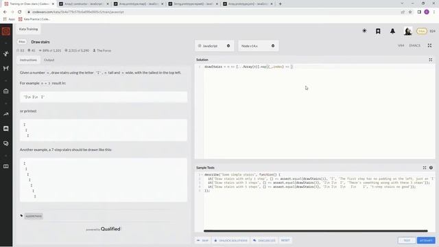 Codewars 8 kyu Draw Stairs JavaScript смотреть онлайн