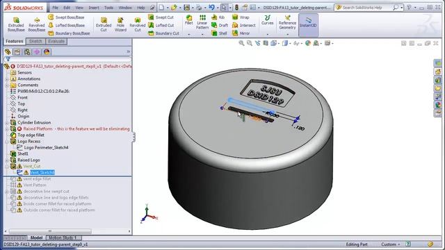 DSID129, Solidworks Tutorial, Deleting a Parent without Losing the Children смотреть онлайн