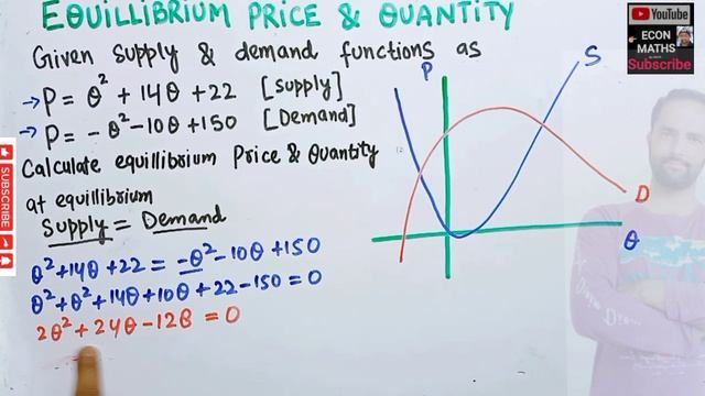 given demand& supply functions as p=Q²+14Q+22& p=-Q²-10Q+150 calculate equilibrium price & quantit смотреть онлайн