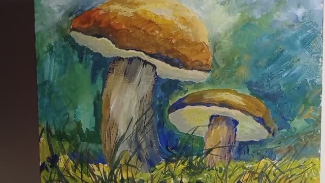 Рисуем лесные грибы | Живопись для начинающих смотреть онлайн