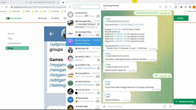 Python integrasi dengan Telegram untuk tes Ping antar Server смотреть онлайн