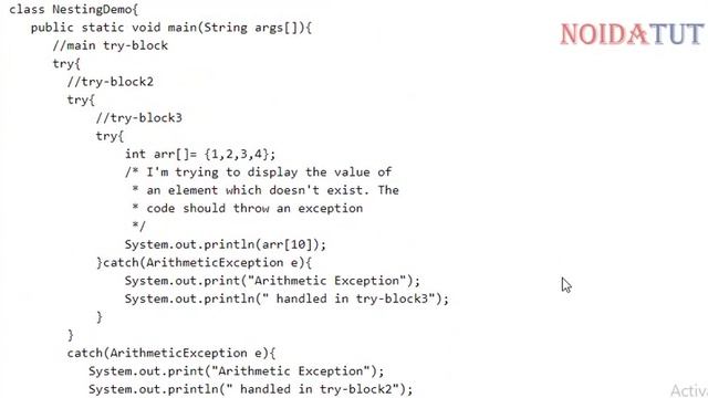 Nested try catch block in Java – Exception handling смотреть онлайн