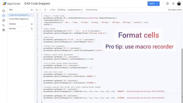Google Apps Script - Create a New Sheet with Formatted Text and Cells смотреть онлайн