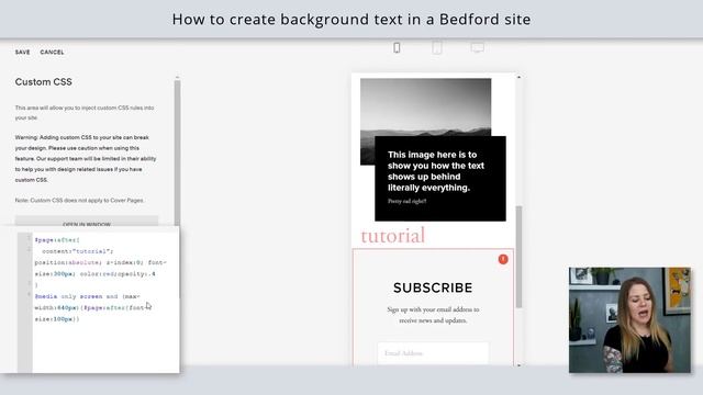 How to add background text to a Bedford theme Squarespace site // Squaresapce CSS Tutorial смотреть онлайн