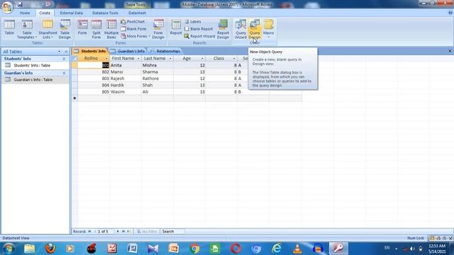 How to create relationship between tables, create query using wizard and design view. смотреть онлайн