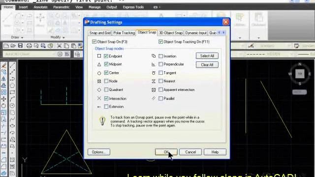 AutoCAD 2D - Object Snaps - osnap - Overview смотреть онлайн