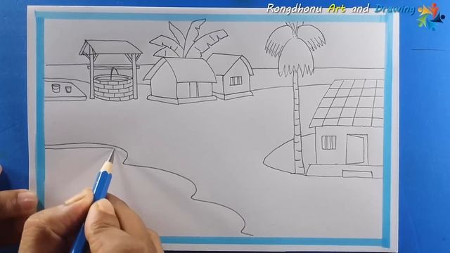 Village Scene Drawing Tutorial || Drisso Drawing || Sketch смотреть онлайн
