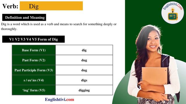 Dig V1 V2 V3 V4 V5 Base Form, Past Simple, Past Participle Form of Dig | Englishtivi.com смотреть онлайн