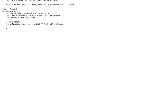 My Brainfuck interpreter in F# смотреть онлайн