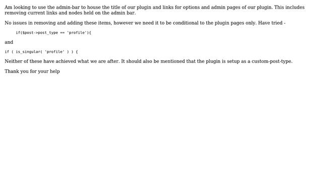 Wordpress: Admin Bar items active only on plugin page смотреть онлайн