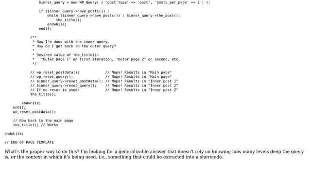 Wordpress: How to properly reset a nested WP_Query query? смотреть онлайн
