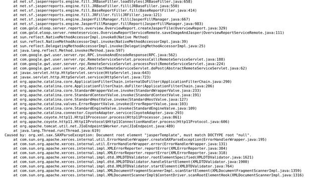 Jasper report error : org.xml.sax.SAXParseException: Document root element "jasperTemplate" смотреть онлайн