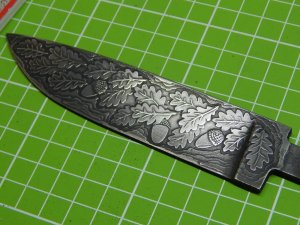 Художественное травление клинка. Композиция "Дубовый лист". Часть 1/ Artistic etching of the blade