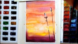 Простой рисунок акварелью. Рисую закат.Акварель для начинающих.