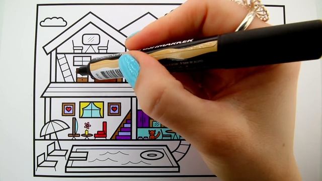 How to Draw a House with a Pool ?House with a Pool Drawing and Coloring Page смотреть онлайн