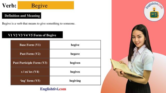 begive V1 V2 V3 V4 V5 Base Form, Past Simple, Past Participle Form of begive | Englishtivi.com смотреть онлайн