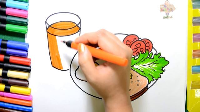 Draw Color Paint BREAKFAST, Bread Omelette, Milk Coloring Pages and Learn to Color смотреть онлайн