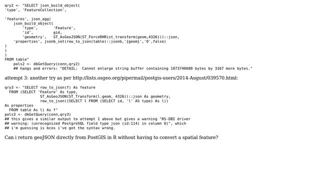 GIS: GeoJSON objects from PostGIS, in R смотреть онлайн