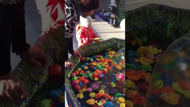 Рыбки. Ловим рыбок из бассейна пока папа делает покупки для дома. смотреть онлайн