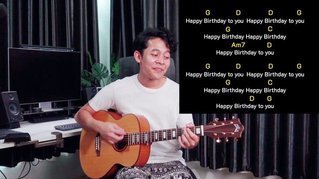 สอนกีต้าร์ เพลงวันเกิด Happy Birthday  แบบง่ายๆ [ ตีคอร์ด+เกา ] แนะนำมือใหม่