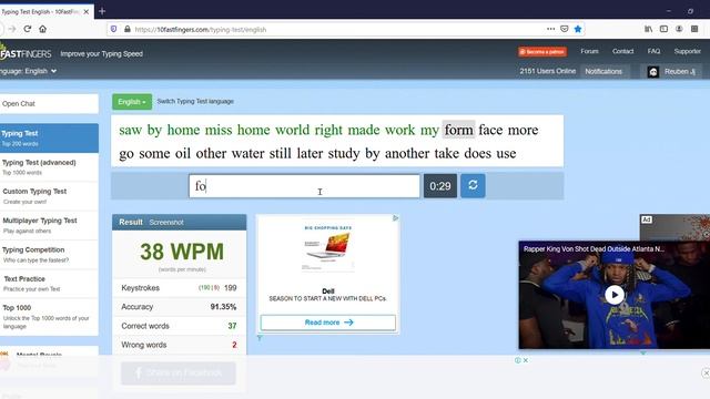 Typing Test English 10FastFingers com смотреть онлайн
