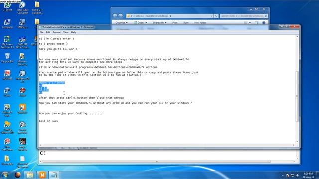 Tutorial to install Turbo C++ on WINDOWS 7 with dos box.avi смотреть онлайн