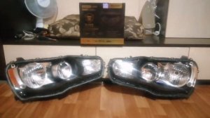 Установка би лед линз Aozoom Black King Kong в Митсубиси Лансер 10.