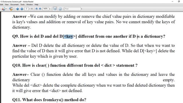 Ch 13, Dictionaries Very Short Answer based Questions смотреть онлайн