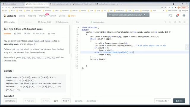 【每日一题】LeetCode 373. Find K Pairs with Smallest Sums смотреть онлайн