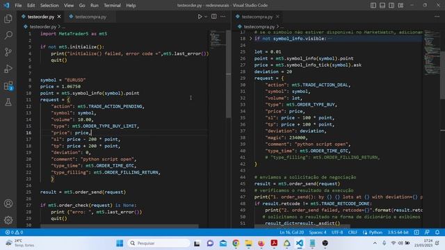 Como abrir e fechar ordens pendentes e a mercado usando python no Metatrader 5! смотреть онлайн