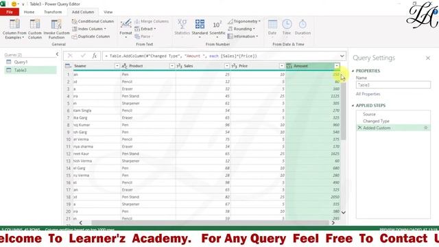 Adding a Custom Column in Power Query  Power Query  Add Custom column  Get and Transform Data