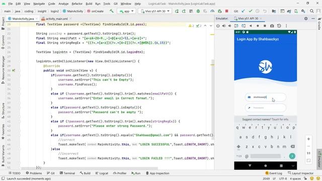 Log in page with Regex Validation in Java & Android Studio. смотреть онлайн