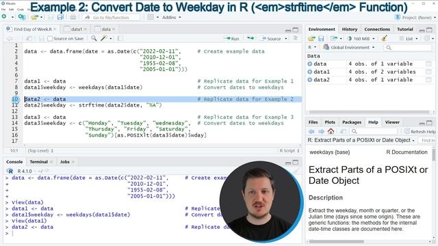 Convert Date to Day of Week in R (3 Examples) | How to find the Weekday | strftime() & as.POSIXlt() смотреть онлайн
