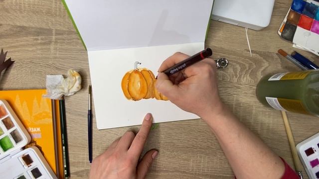 Watercolor tutorial how to draw a pumpkin without sketch. English free lesson. Art therapy. смотреть онлайн