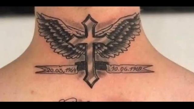 cross with 2 wings tattoo on the neck | new tattoo designs ideas HD video 2023 | tattoo designs | смотреть онлайн