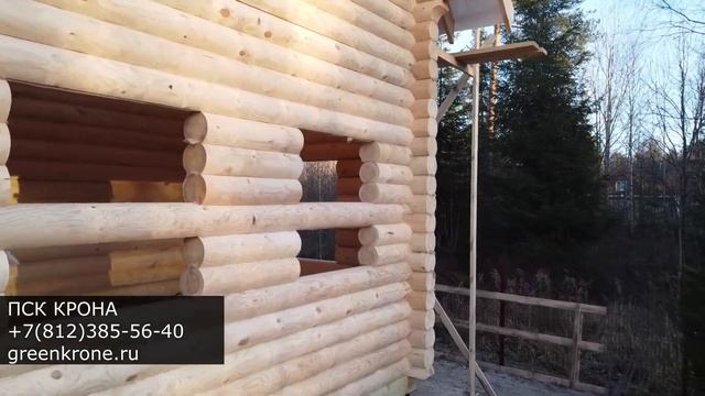 Отчет со стройки! Дом из оцилиндрованного бревна диаметром 240 мм, размер 8х8 метров! смотреть онлайн