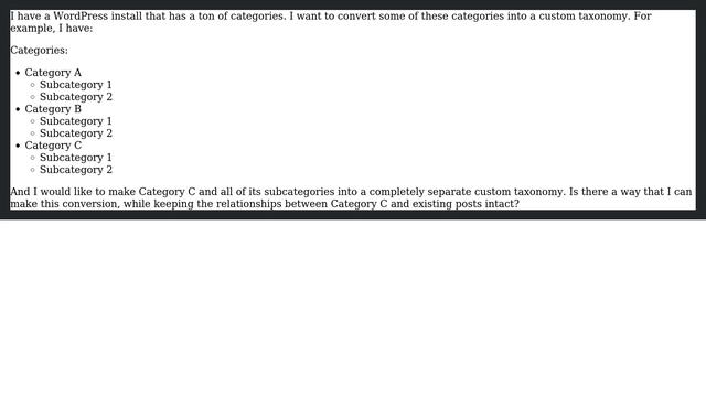 Wordpress: How can I convert some categories to a custom taxonomy? смотреть онлайн