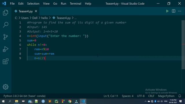 4. Sum of the digits of a Number (Using Loop) | Python Programming | JAcademy смотреть онлайн